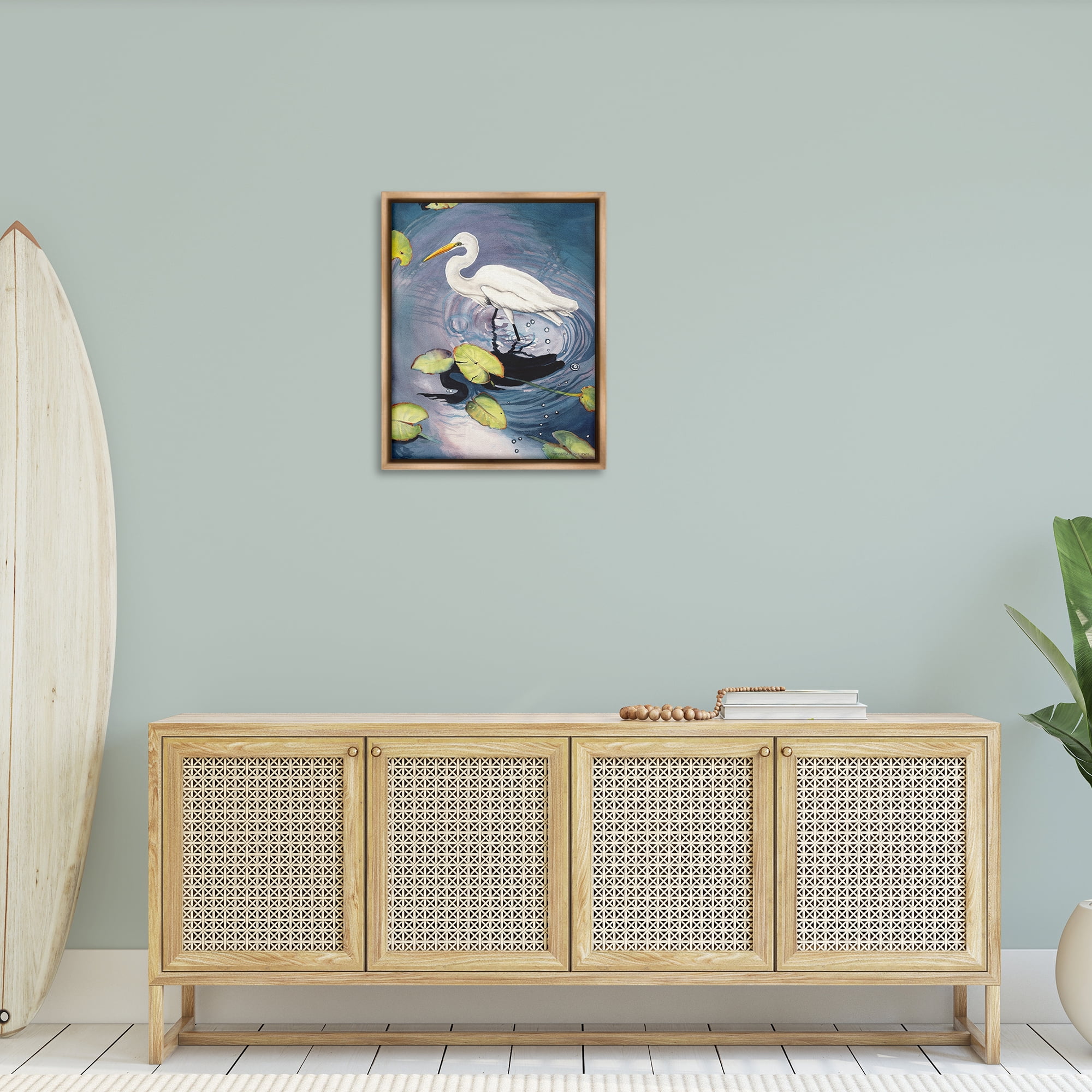 Stupell Industries Heron with Pond Ripples Animals & Insects Painting Brown Floater Framed Canvas Art Print Wall Art, 25 x 31