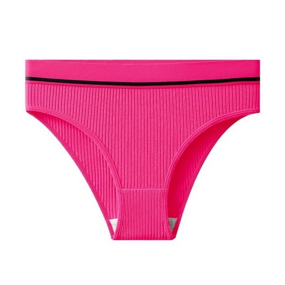 Gapacks Women's Cotton Bikini Panties, Hot Pink, One Size Fits Most, Ribbed Texture, Elastic Contrast Stripe Waist, Breathable Everyday Underwear, Single Pack