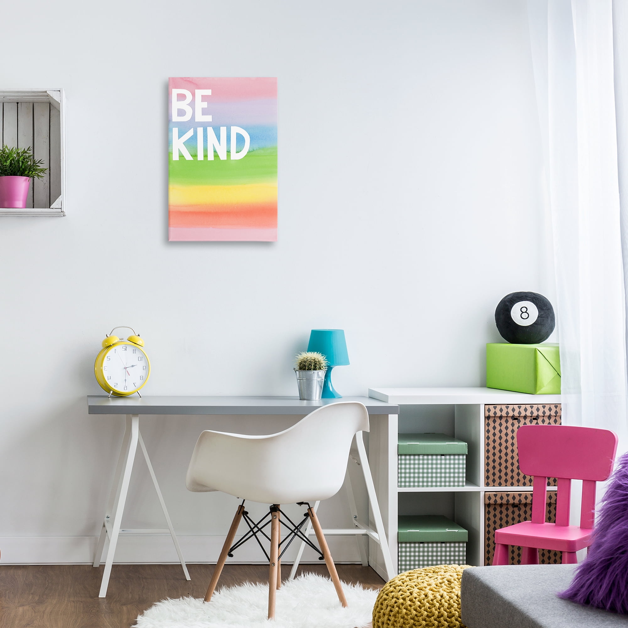 Stupell Industries Be Kind Ombre Rainbow Typography Painting Gallery Wrapped Canvas Art Print Wall Art, 16 x 24