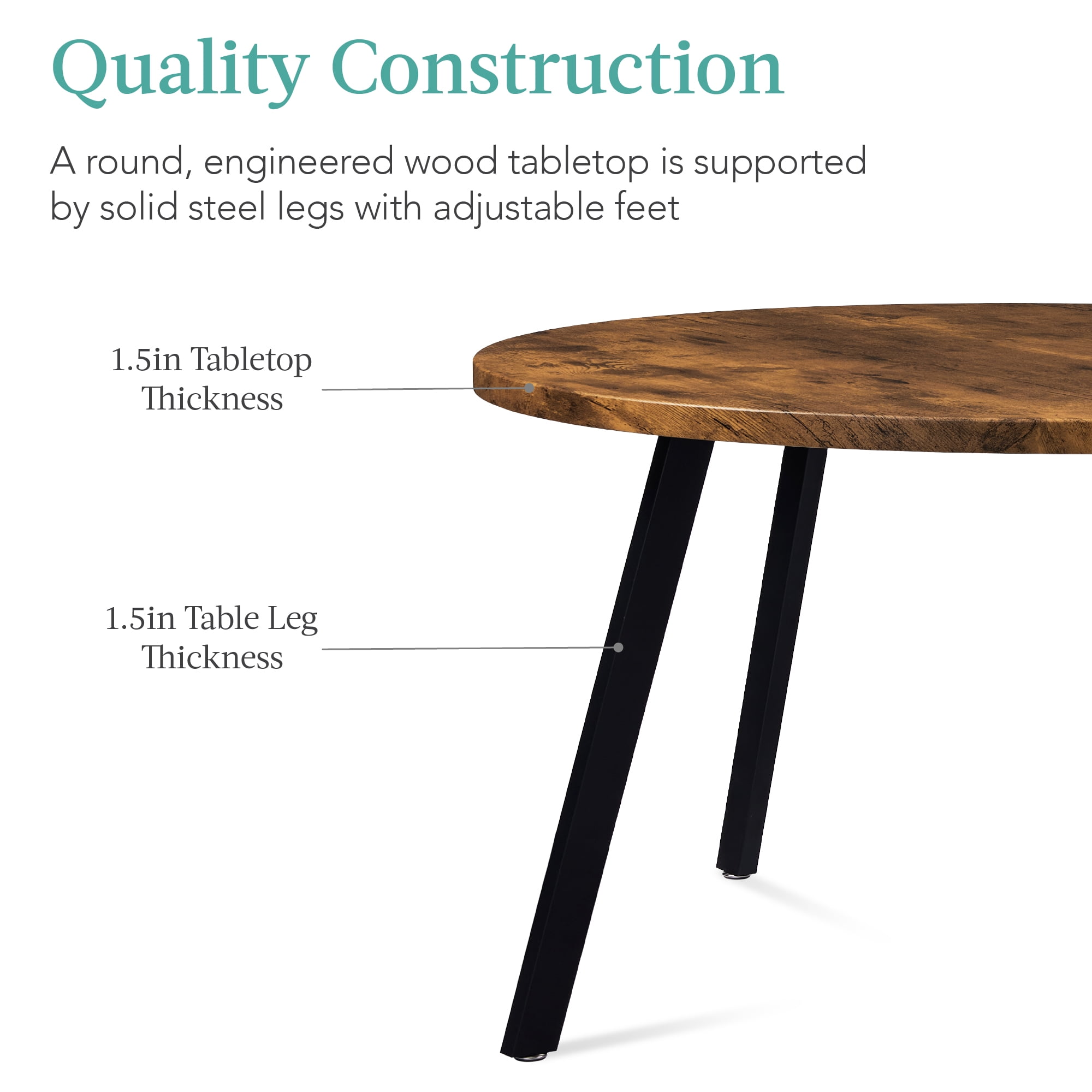 Best Choice Products 35.5in Mid-Century Modern Round Dining Table w/ Steel Legs, Adjustable Feet - Brown