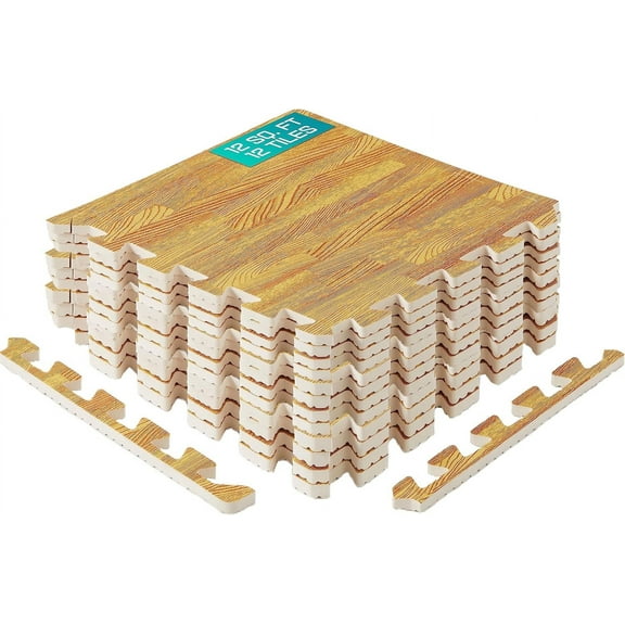Yes4All 36pcs Interlocking Exercise Mat, Cover 36 Sqft, 7/16" Thick - Oak Wood Light