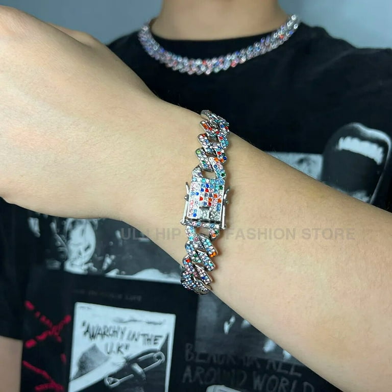 14mm Prong Miami Cuban Link Chain Iced Out Necklace Silver