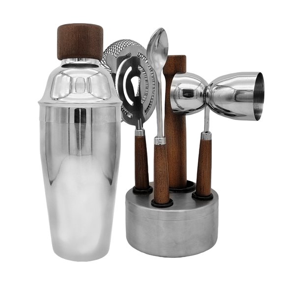 6 PCS Bar Tool Set Kitchen Stainless Steel Bartender Kit With Muddler,Double Jigger,Shaker,Spoon,Strainer Whisky Drink Mixing Essentials For Home Bar Party Celebration Hotel Tenders Set