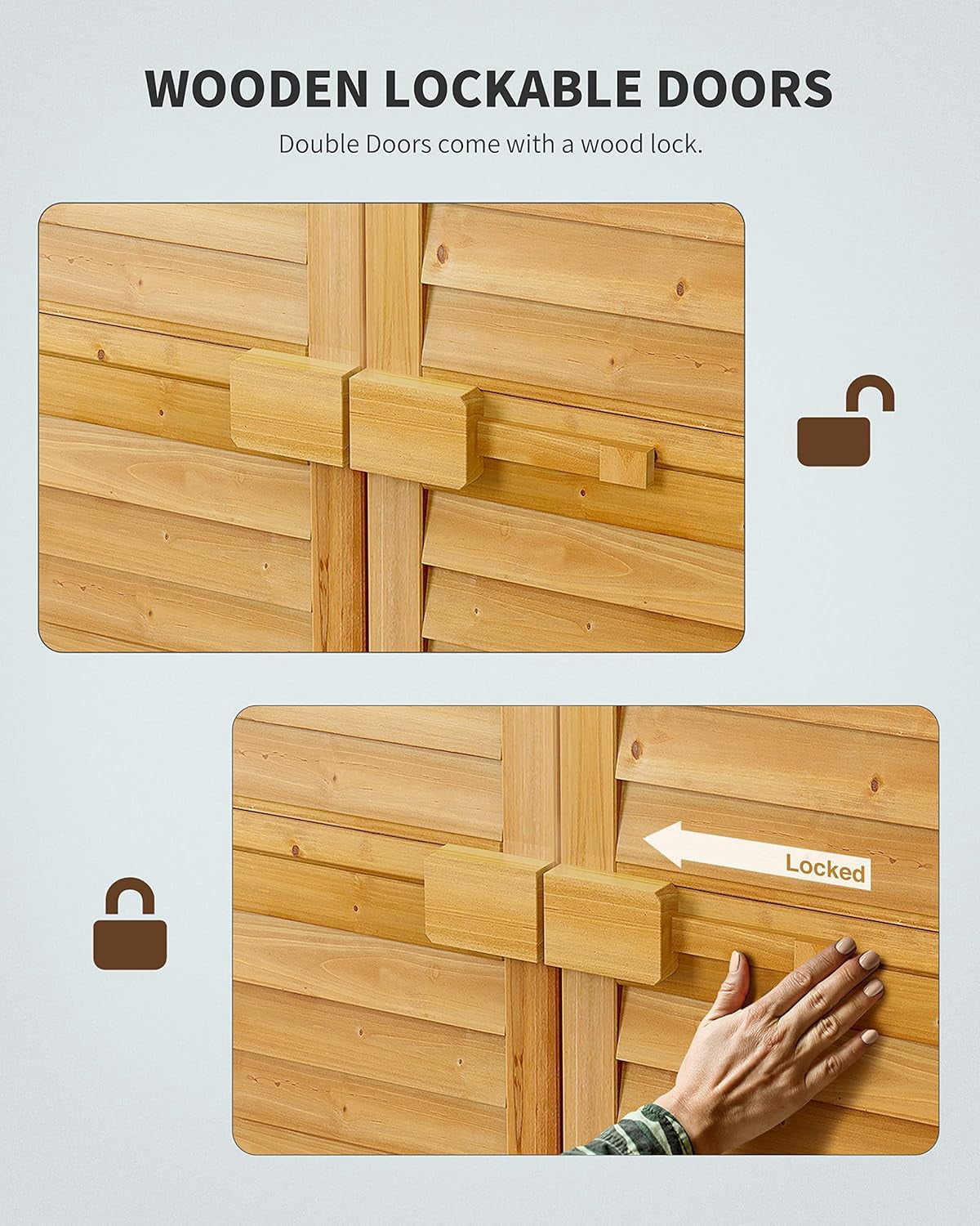 63.2" Outdoor Storage Cabinet, Lofka  Lockable Doors Garden shed with Adjustable Shelves| Asphalt Roof| Ventilate Shutter, Wood Shed with Large Storage Space, Waterproof Roof for Garden, Natural