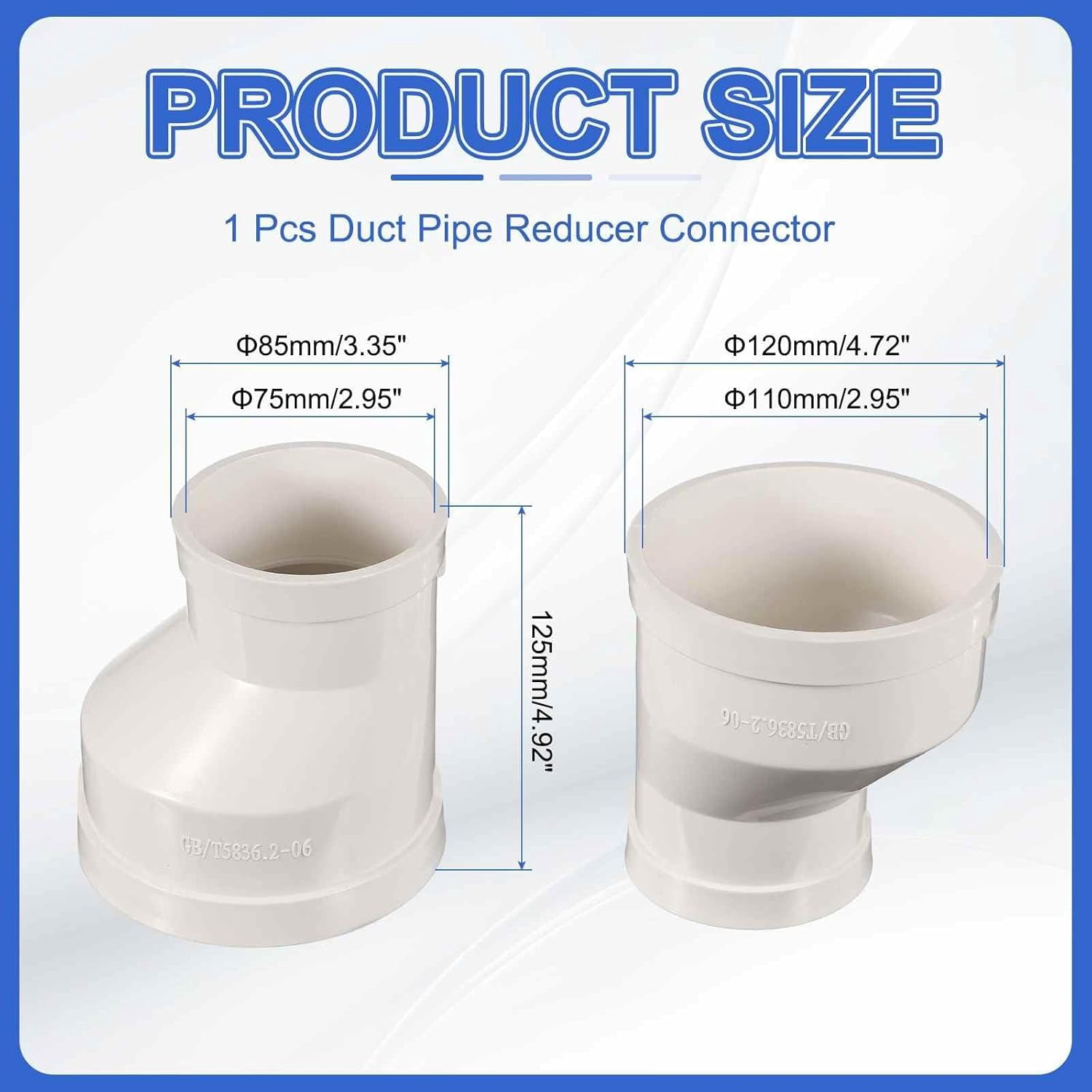MKEUDQ-Eccentric Duct Reducer (4" to 3") - PVC Round Duct Fitting Pipe Increaser Reducer Adapter Connector, Fits DWV (Drain, Waste and Vent) Air Ventilation Ducting