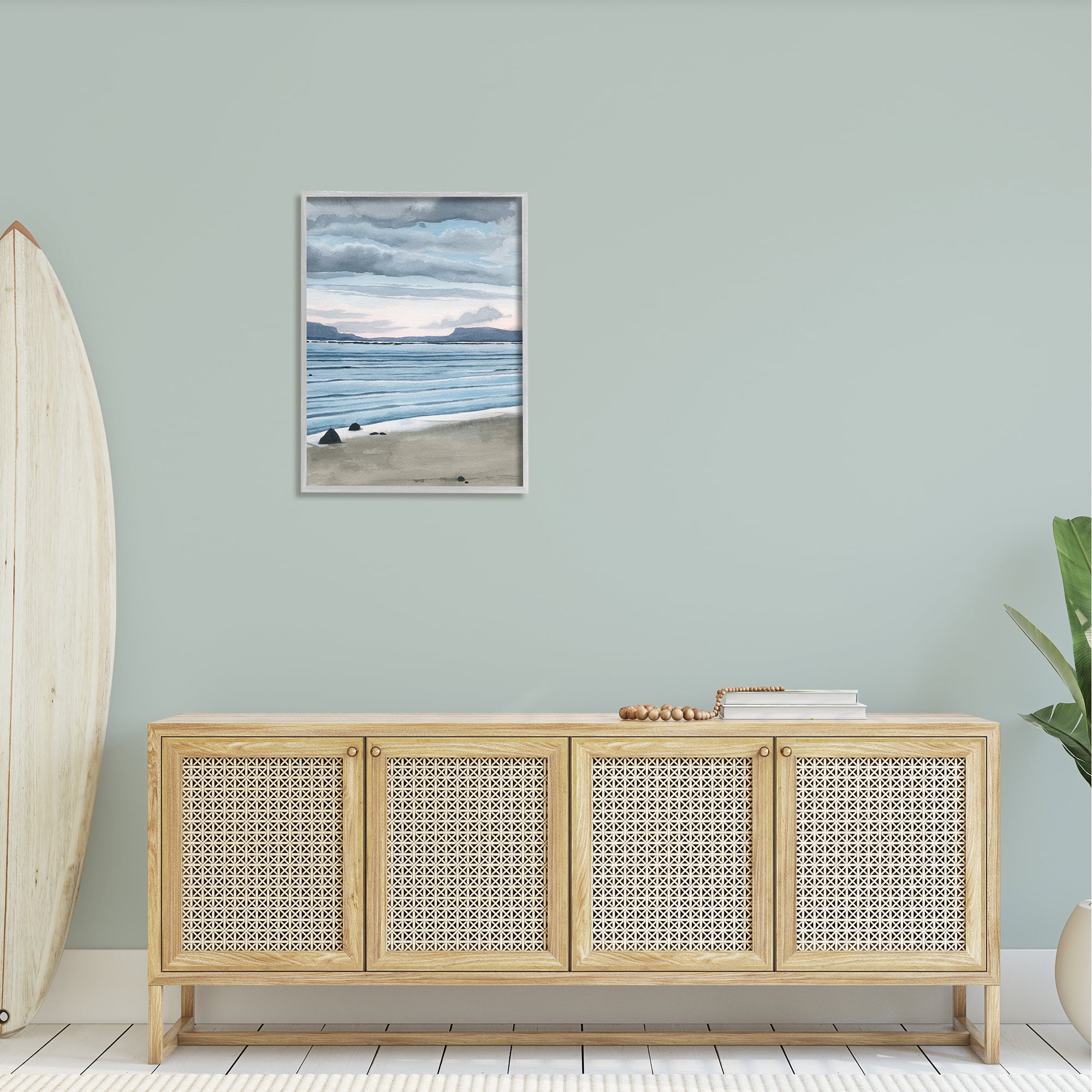Stupell Calming Coastal Shore Ripples Landscape Painting Gray Framed Art Print Wall Art
