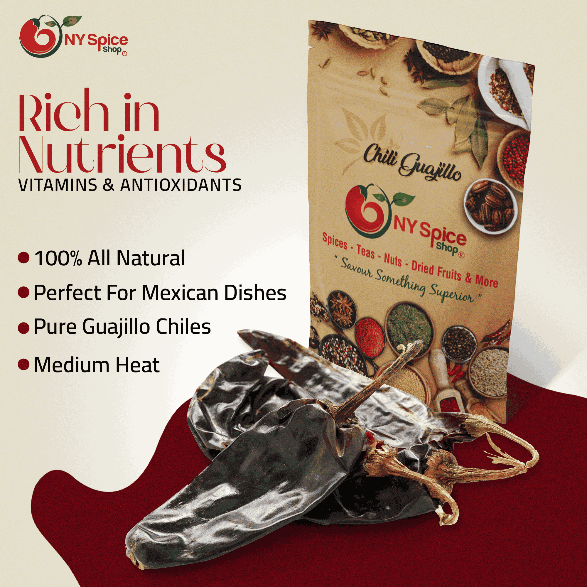 NY SPICE SHOP Chili Guajillo - 3 Pound - Mexican Dried Peppers - Dried Chili