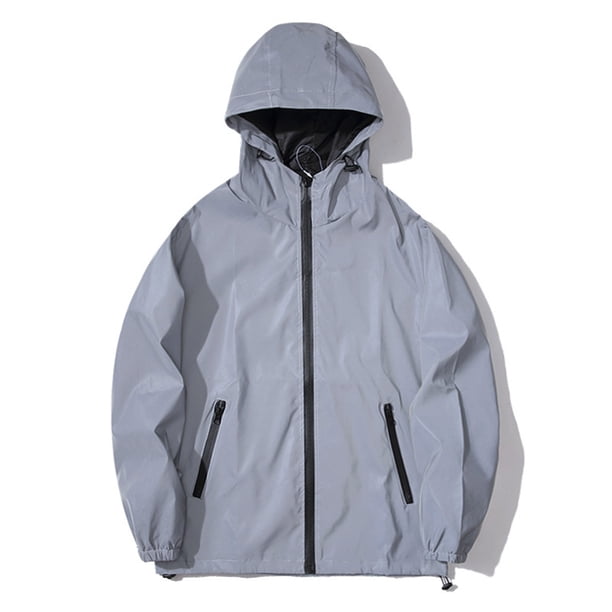 Abrigos de Invierno Largos para Hombres Cremallera Casual Reflectante Sólida Manga Larga con Capucha Chaqueta con Bolsillo, Abrigos de Invierno con Capucha para Hombres Al Aire Libre Diario