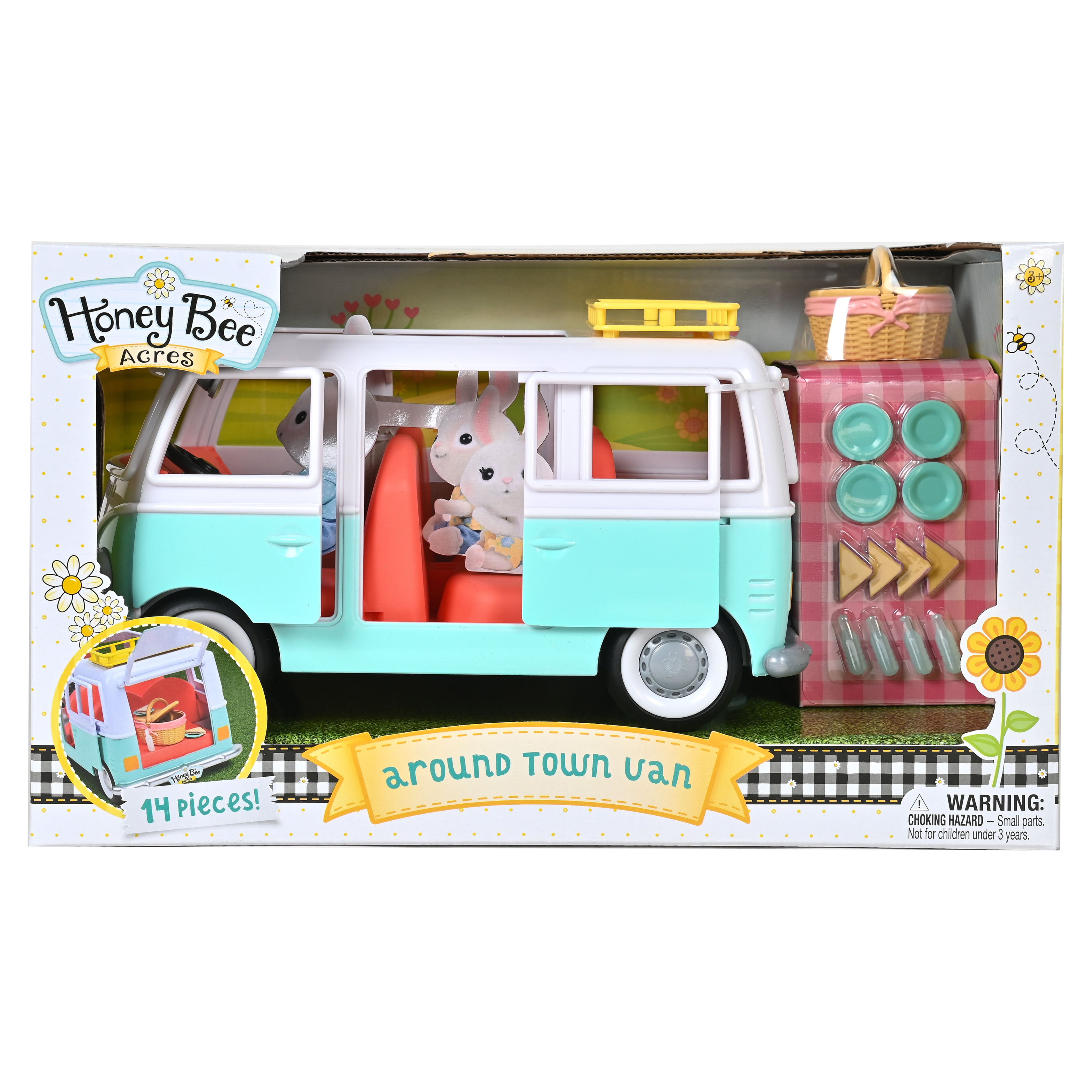 Honey Bee Acres 7" Around Town Van Playset, 14 Piece Set, Children Ages 3+, No Assembly Required