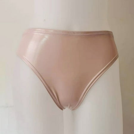 

YIWEI Women s Ladies Sexy Faux Leather Slink Shiny Wet Look Panties Bikini Thong Brief Clubwear Pink 2XL