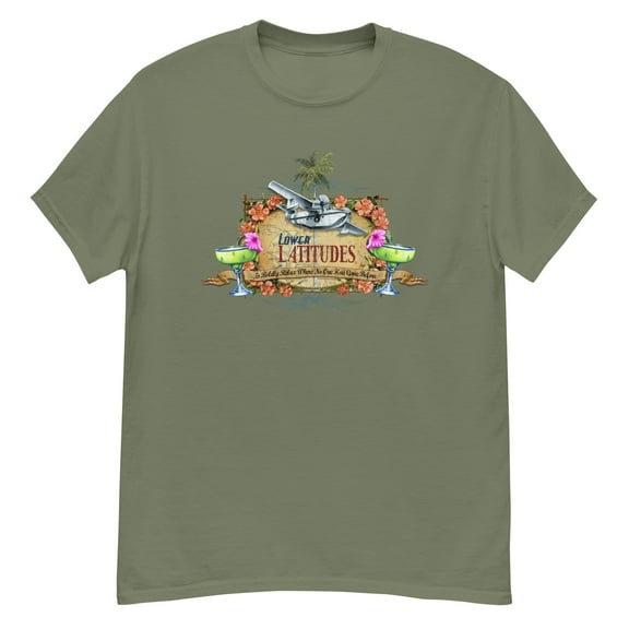Men's Classic Lower Latitudes T-Shirt Seaplane Relax Margaritas Tropical Jimmy Buffett Retro Vintage Style Happy Hour Cocktails Beach Tees