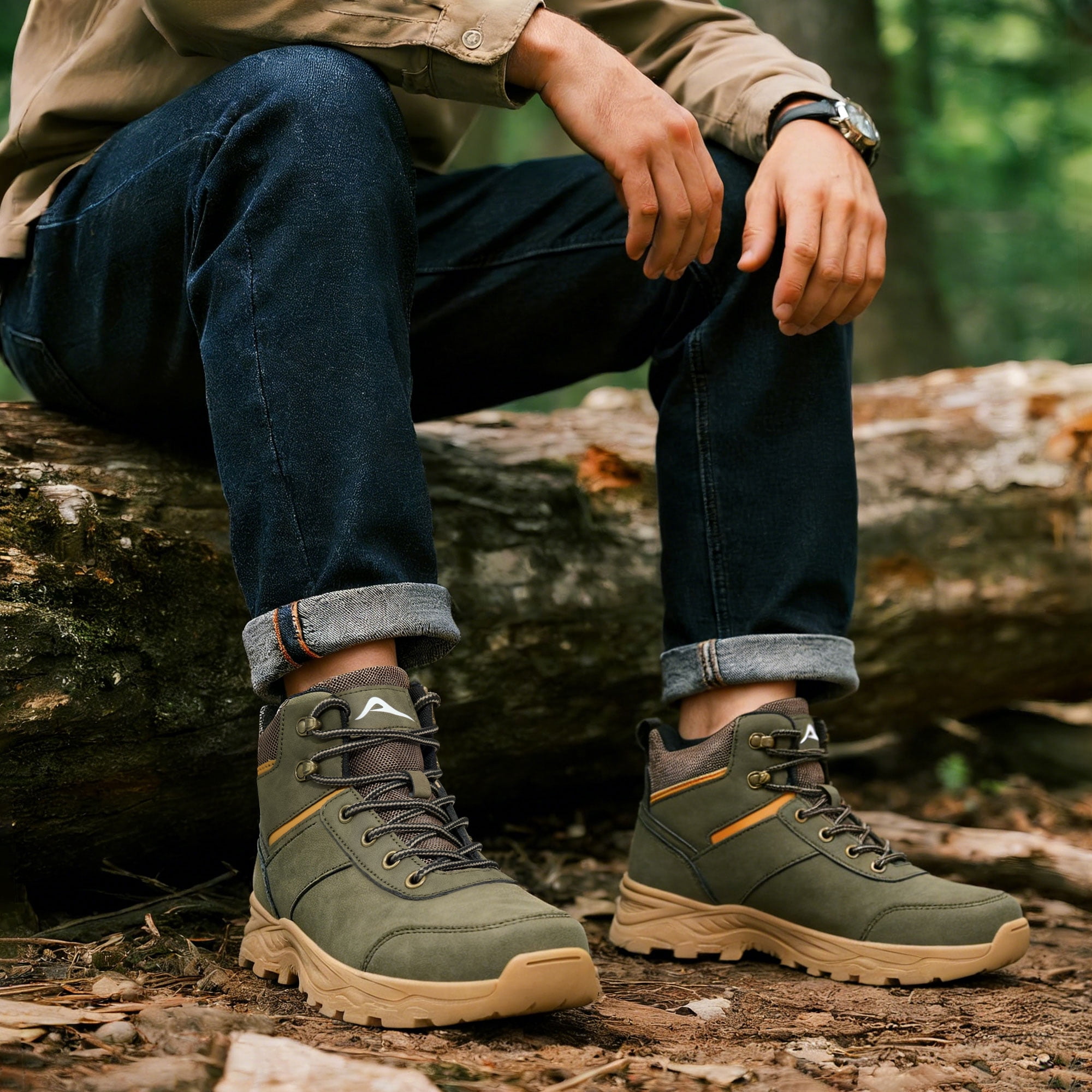 MeMoride Men's Ankle High Waterproof Hiking Boots Outdoor Trekking Camping Shoes