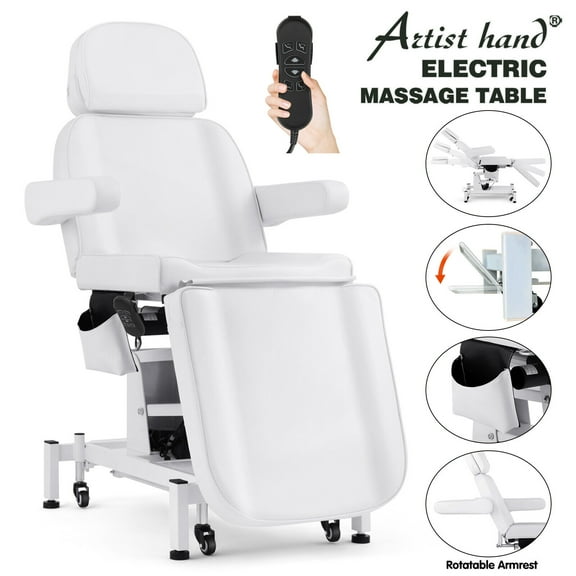 Artist Hand Rotatable Armrests and 3 Motor Pvc Leather Massage Table, 72" x 31.1", White