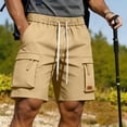 thumbnail image 3 of Havenre Mens Cargo Twill Cargo Shorts Lightweight Drawstring Stretch Elastic Waist Casual Knee Length Work Short with Multi-Pockets Khaki M, 3 of 10