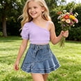 thumbnail image 6 of Cethrio Girls Cotton Outfit Sets, Fashion Sleeveless 2 Piece T-shirts and Denim Skirts Sets Purple Size 6-7T, 6 of 8