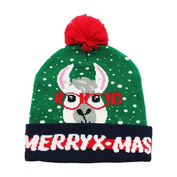 SIYTUAU Type C Winter Fashion Led Christmas Hat With Santa Claus Hairball Pattern Knitted Hat With Standard Size Made Of Acrylic Material Warm Ear Protection Hat A