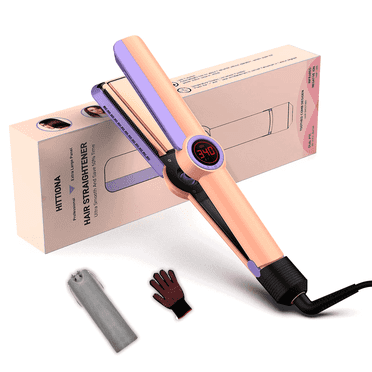 RACCOMB Professional Infrared Hair Straightener, 1.3 Inch Heating Ceramic Straight Flat Iron for Hair, Big Temp Display, 230°F-450°F, Dual Voltage, Pink