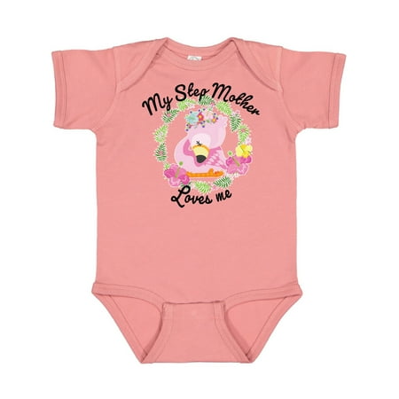 

Inktastic Baby Flamingo My Step Mother Loves Me in Flower Wreath Gift Baby Boy or Baby Girl Bodysuit