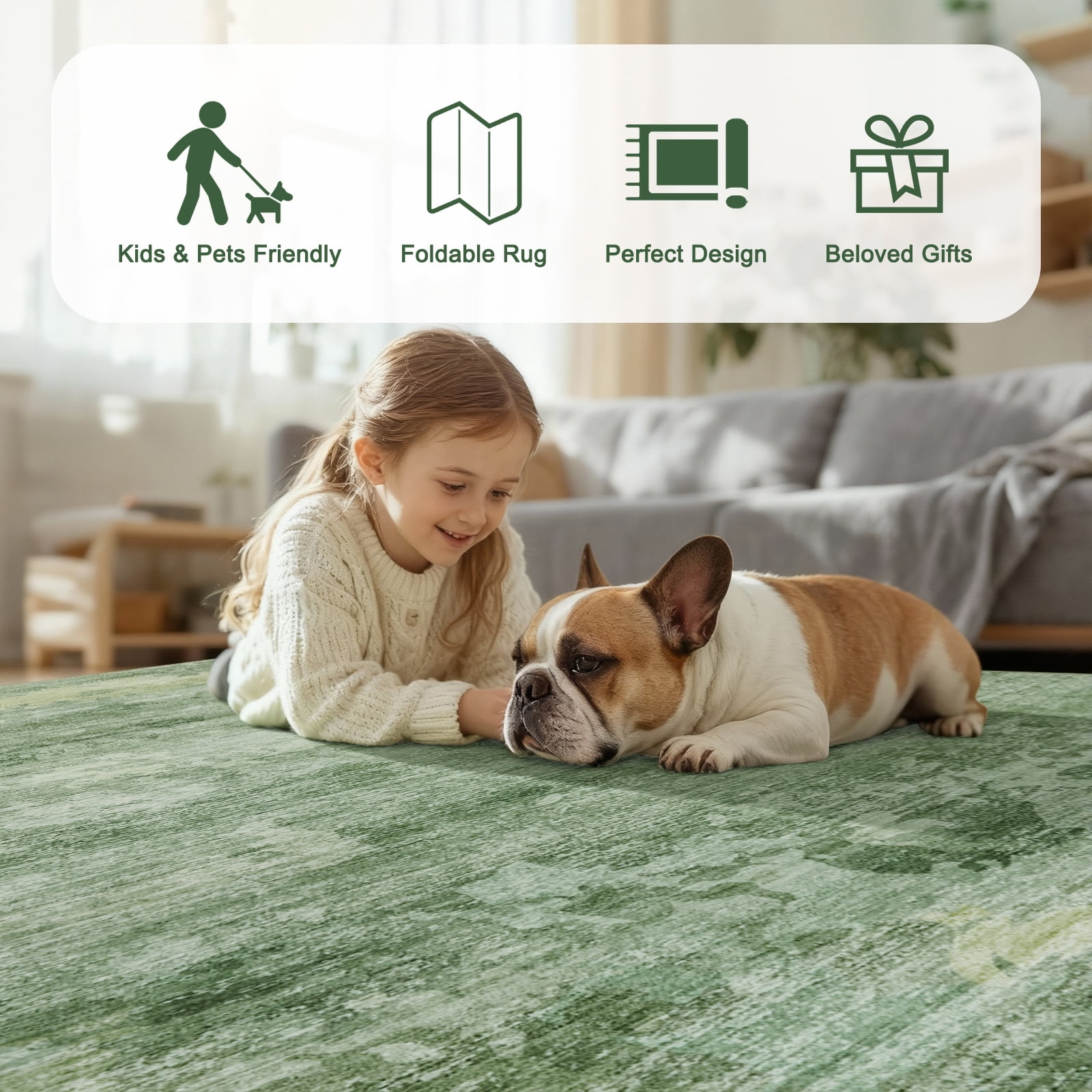 8x10 Area Rugs for Living Room-Sage Green Modern Abstract Area Rugs Machine Washable Rugs,Non-Slip Soft Neutral Farmhouse Carpet Rugs for Bedroom Dining Room Home Office