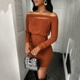 thumbnail image 4 of GEWSEY Women's Sexy Off Shoulder Long Sleeve Ruched Bodycon Sexy Mini Dress Side Drawstring Club Party Short Dresses (Brown, XL), 4 of 9