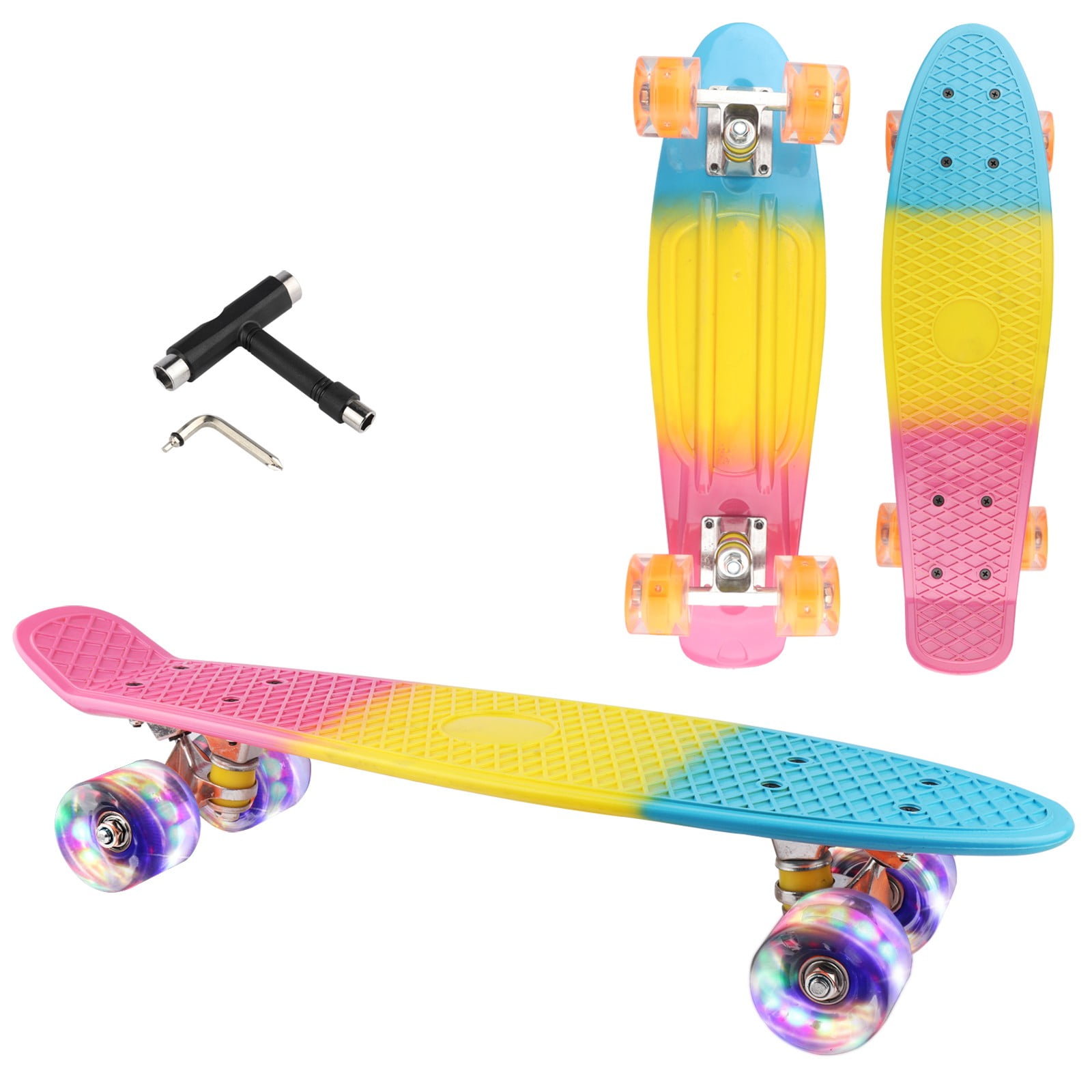 Skateboard Cruiser Complete 27 inch Skateboards with LED Light Up Wheels with All-in-one T-Tool for Beginners 