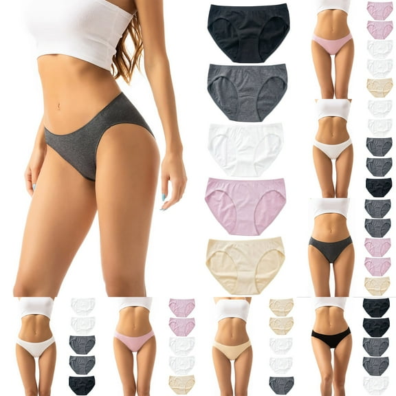 Fnooota Women's Underwear, Low Waist Briefs 5-Pack 100% Cotton Panties Light Comfort Breathable Stretchy Black ,L