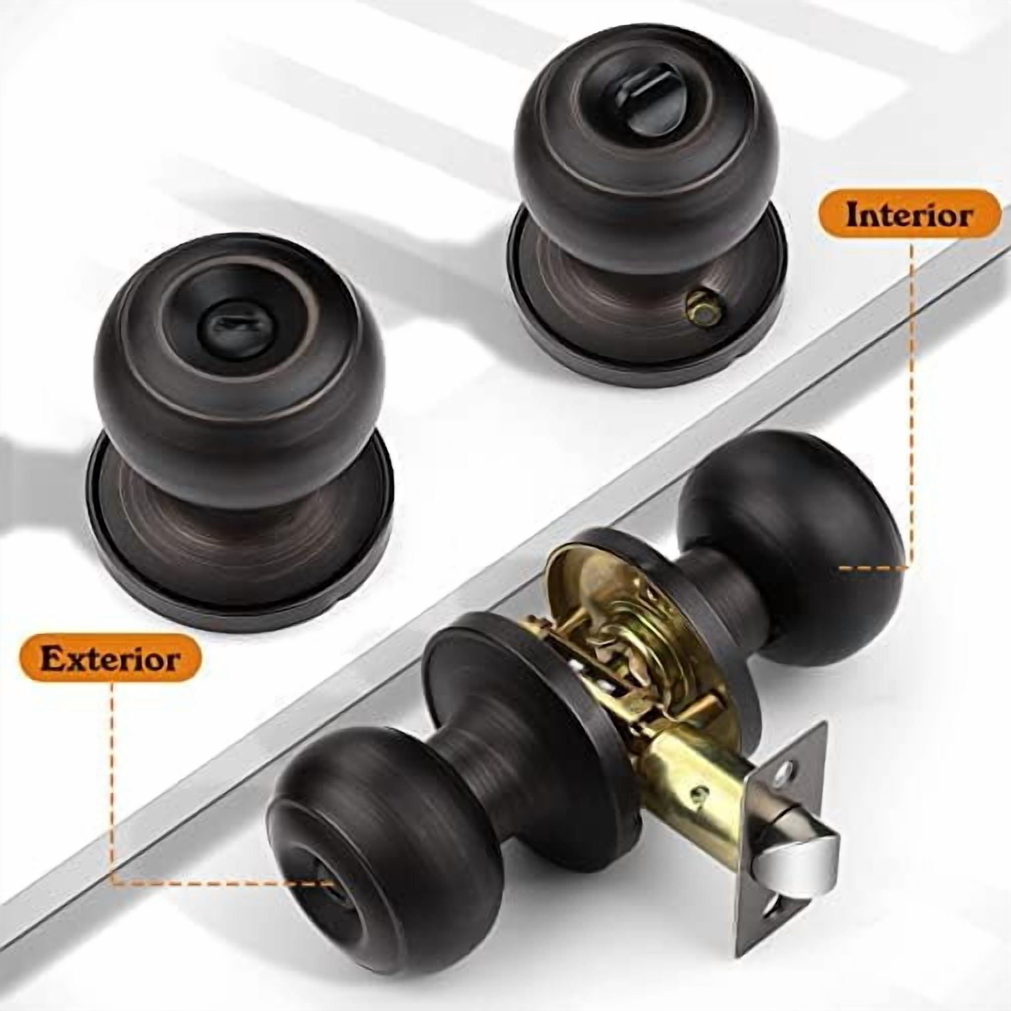 Privacy Door Knob Door Handles, Interior Door Knobs for Bedroom Bathroom, Oil Rubbed Bronze, 6 Pack