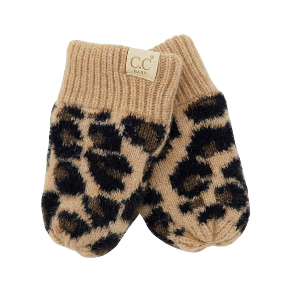 Funky Junque Newborn Baby Winter Mittens – Fleece Lined No-Thumb Infant - Leopard - Latte