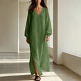 thumbnail image 2 of Tqcoqu Cotton Blend Casual Beach Vacation Long Tunic Dress for Women,Loose Side Slit Lightweight Long Sleeve Linen Maxi Dress, 2 of 8