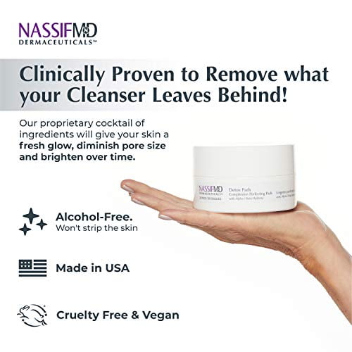 NassifMD Detox Pads Facial Radiance Pads, Facial Cleansing Pads, Exfoliating Face Pads, Salicylic Acid Pads, Glycolic Acid Pads, BHA AHA Pads, Resurfacing Pads for Face (30 Count)