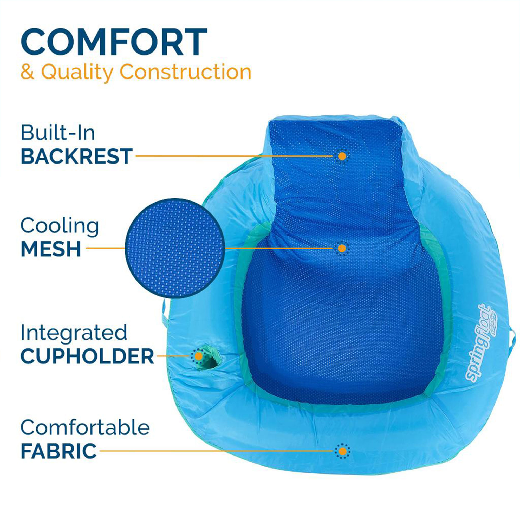 SwimWays SunSeat Floating Inflatable Swimming Pool Lounge Chair w/Armrests, Backrests, and Cup Holder, Dark Blue - image 5 of 8