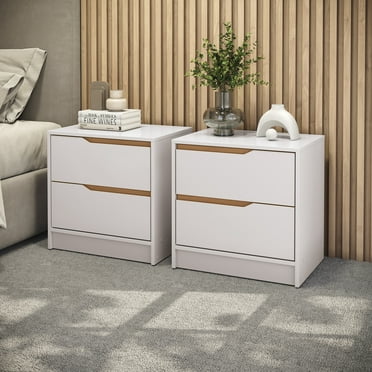 Kappesberg Brooklyn White/Golden Oak 2-Piece Nightstand Set with 2 Drawers – Compact Bedroom Storage