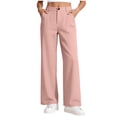 thumbnail image 2 of Jinhomg Back-to-School Girls Dress Pants High Waist Straight Leg Pants Kids School Uniform Comfortable Casual Trousers, for Kids 5-15 Years Pink,9-10Years, 2 of 7
