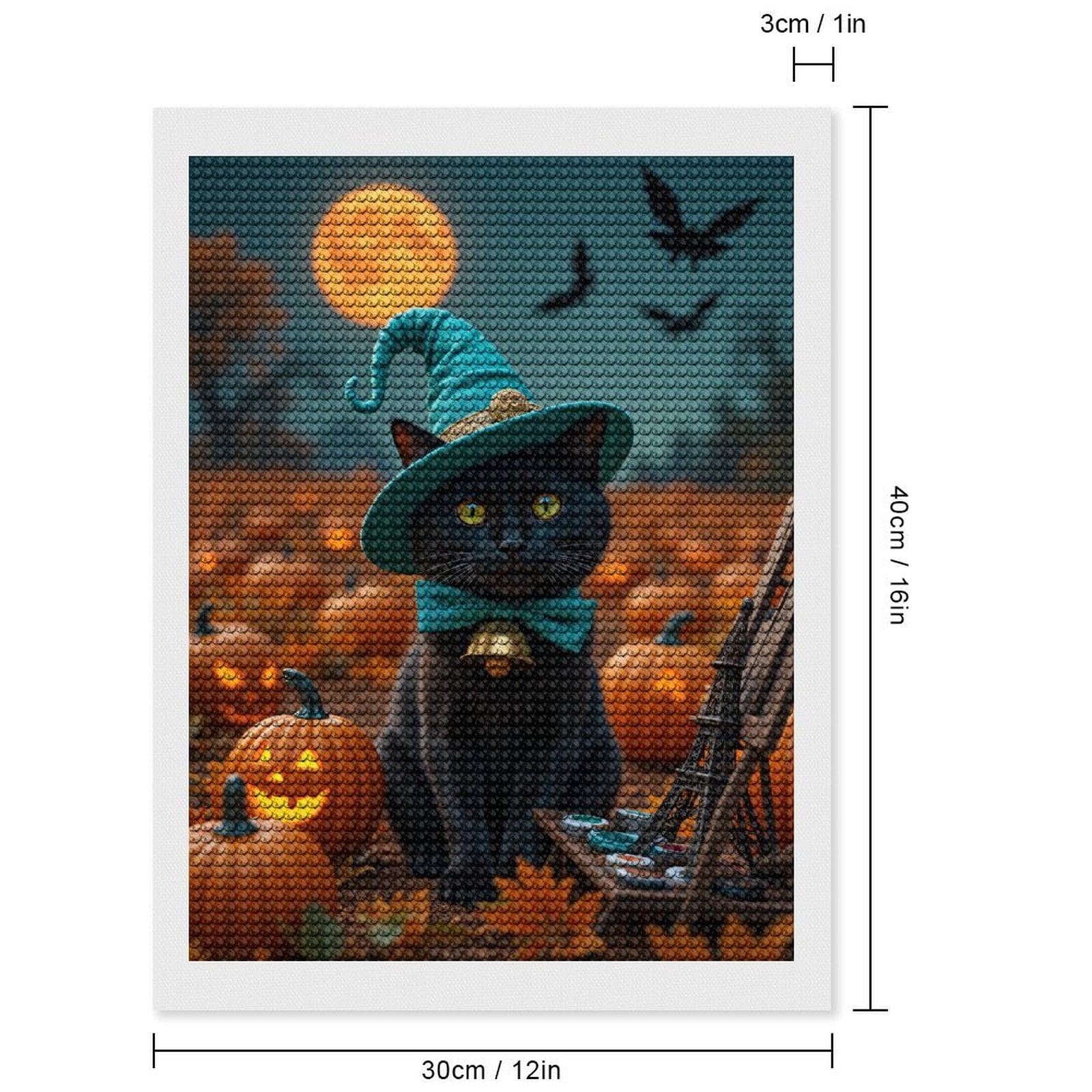 Diamond Art Kits for Adults, Halloween Cat Pumpkins Moonlit Night 5D Diamond Painting Kits for Adults Beginners, DIY Full Drill Diamond Painting, Gem Art and Crafts 12x16