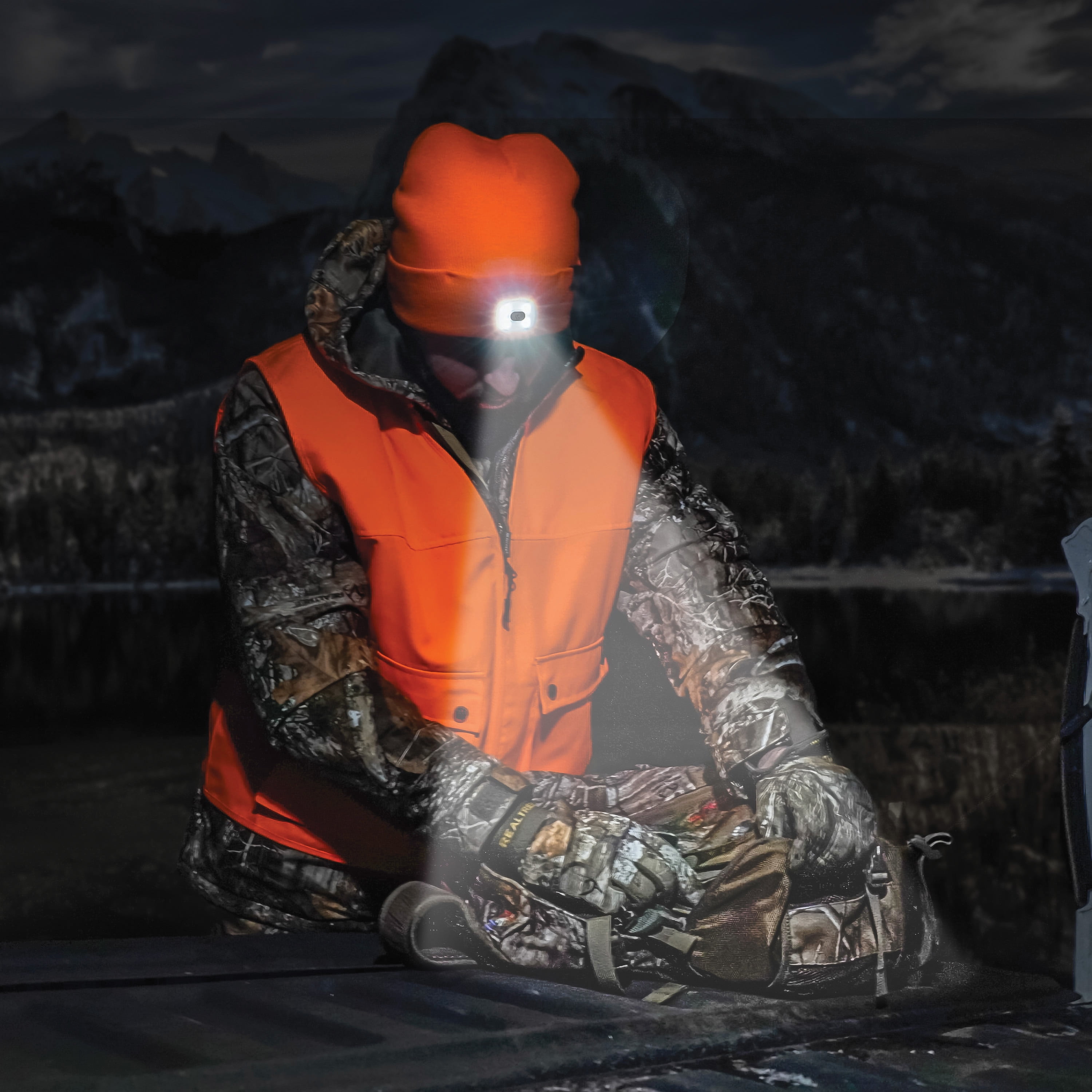 Realtree Blaze Orange LED Lighted Hunting Beanie Hat, Unisex