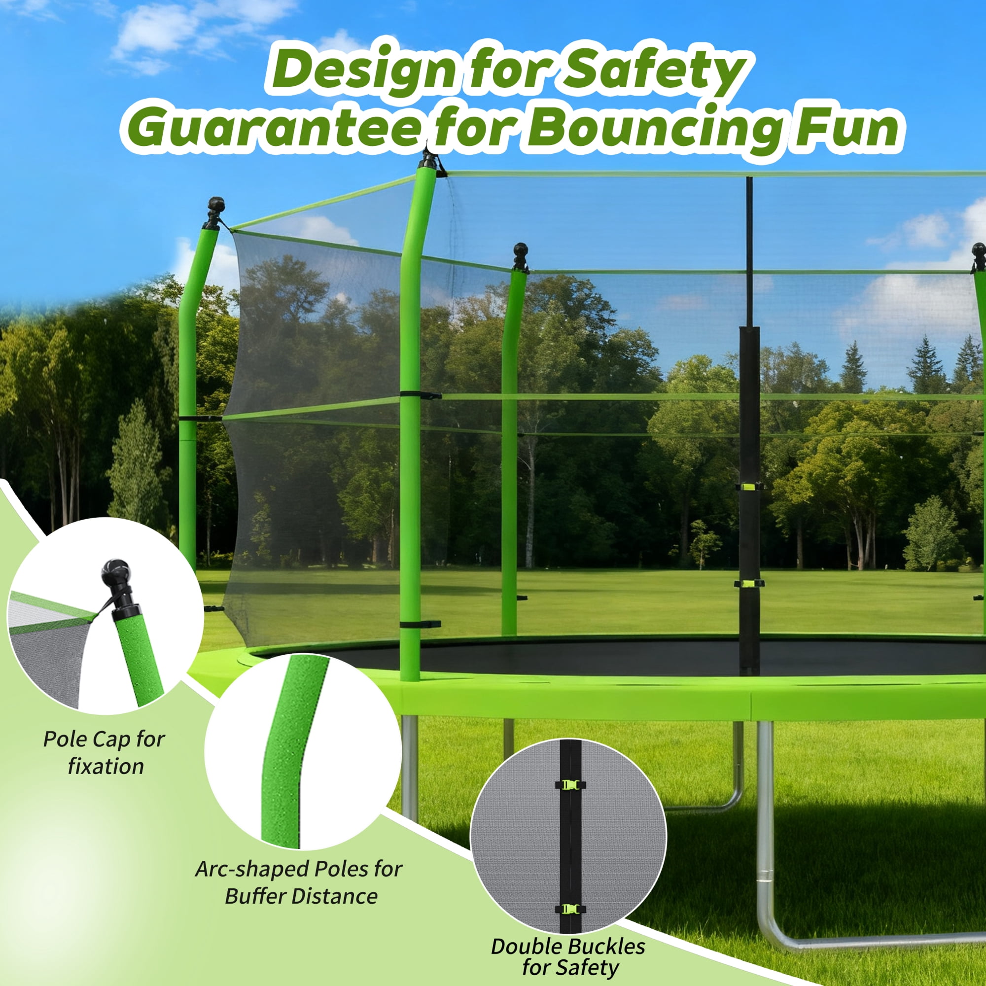 Arspjes 16ft Trampoline for Kids and Adults,Heavy Duty Outdoor Trampoline with Enclosure Net and Ladder,Upgraded Kids Recreational Trampoline for Family,Green