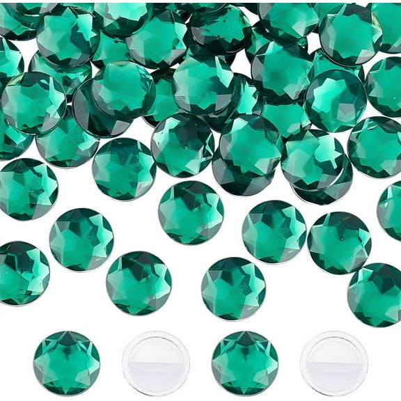 60Pcs 20mm Flat Back Round Acrylic Rhinestone Green Self-Adhesive Round Jewels Large Plastic Gems Embelishments Stick On Jewels Circle Gems for Costume Making Cosplay Crafts Green