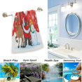 thumbnail image 4 of Dreamtimes Red Christmas Card with Santa Reindeer and Snowman Soft Guest Hand Towels, Multipurpose Decor for Bathroom, Kitchen, Hotel, Gym and Spa (14" x 28",Red), 4 of 5