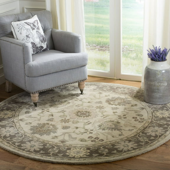 SAFAVIEH Anatolia Rosalin Floral Area Rug, Light Grey/Dark Brown, 6' x 6' Round
