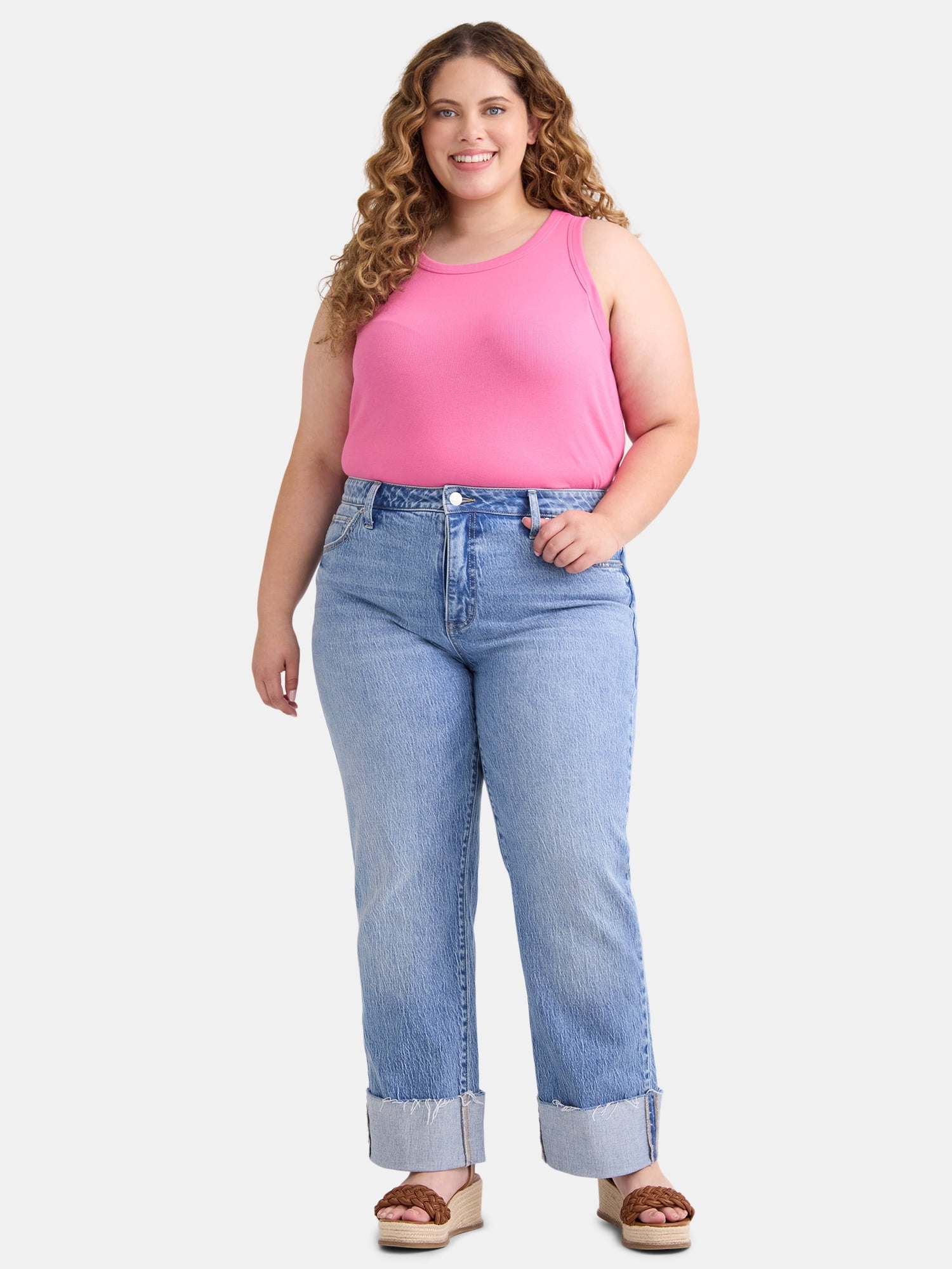 Terra & Sky Women's Plus Size Denim High Rise Wide Leg Jeans, 29" Inseam, Sizes 14W-28W