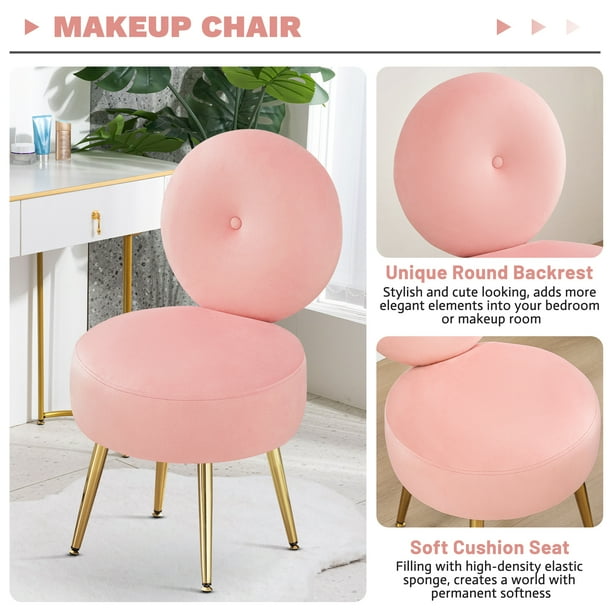 Furniliving Modern Upholstered Makeup Chair Armless Vanity Chair with Gold Legs Soft Accent Chair Footrest Stool for Living Room Bedroom Vanity