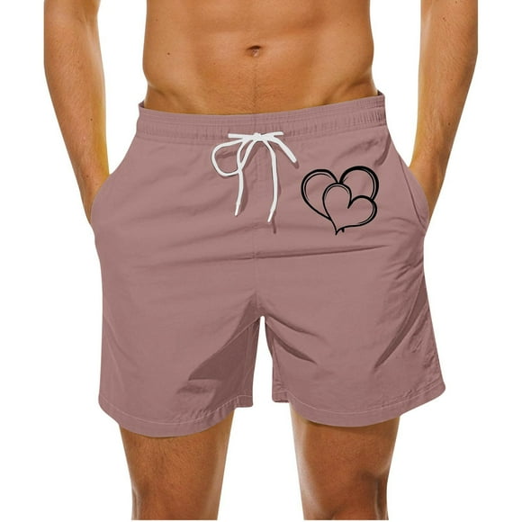 Gspmoly Mens Shorts, Fashionable and Casual Men'S Heart-Shaped Printed Drawstring Pocket Beach Shorts Gym Shorts Holiday Gifts Pink XL