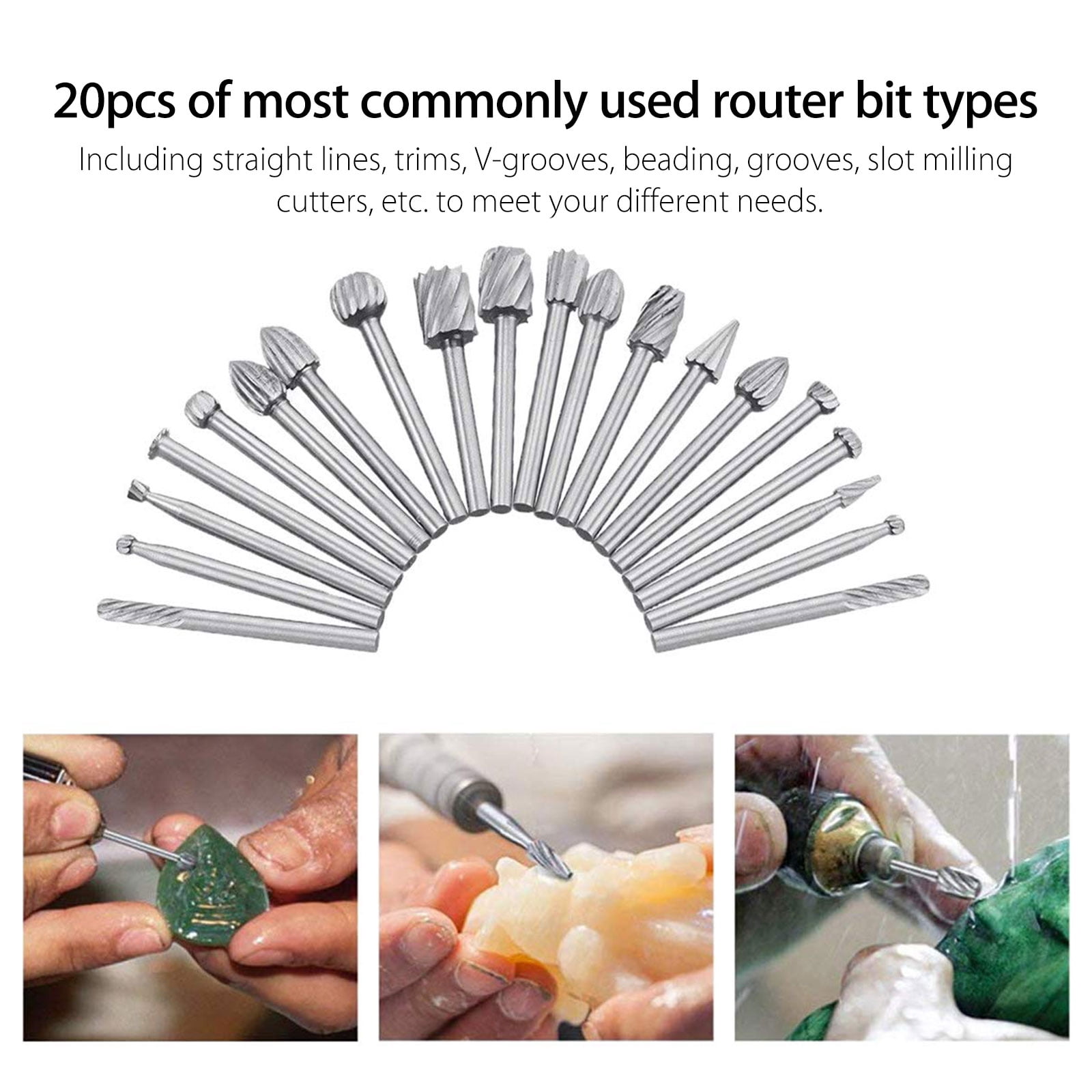 20Pcs Carbide Cutting Burr Set, Carbide Engraving Bits & Wood Router Bits Set Fit for Dremel Drill Bits, Rotary Grinder Grinding for Woodworking Drilling, Metal Carving, Engraving, Polishing