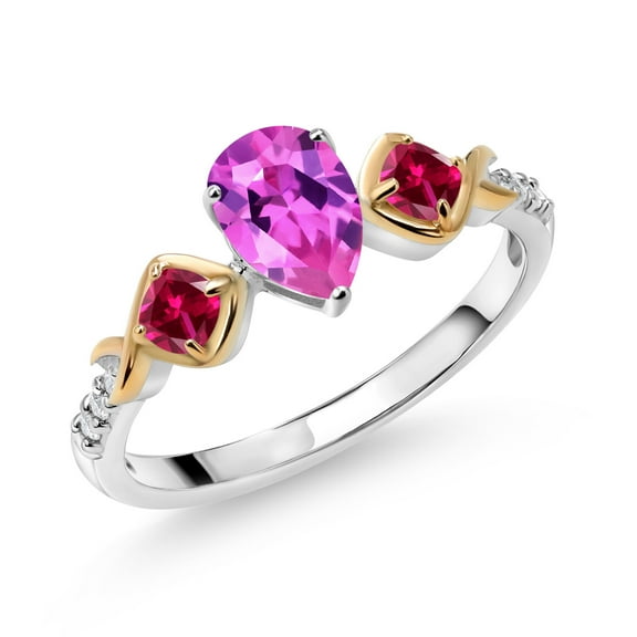 Gem Stone King 1.35 Ct Pink Created Sapphire Red Created Ruby 925 Silver and 10K Yellow Gold Ring (Size 8)