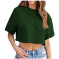 thumbnail image 2 of Kovlvoll Crop Tops for Women Crewneck Short Sleeve T-Shirts Loose Casual Summer Solid Color Cropped Top, 2 of 7