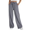 thumbnail image 3 of Womens Wide Leg Sweatpants High Waisted Baggy Lounge Pants Drawstring Flared Joggers with Pockets Dark Gray L, 3 of 8