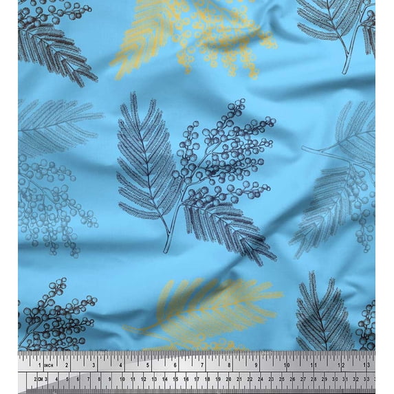 Soimoi Blue Velvet Fabric Berries Leaves Printed Craft Fabric by the Yard 58 Inch Wide