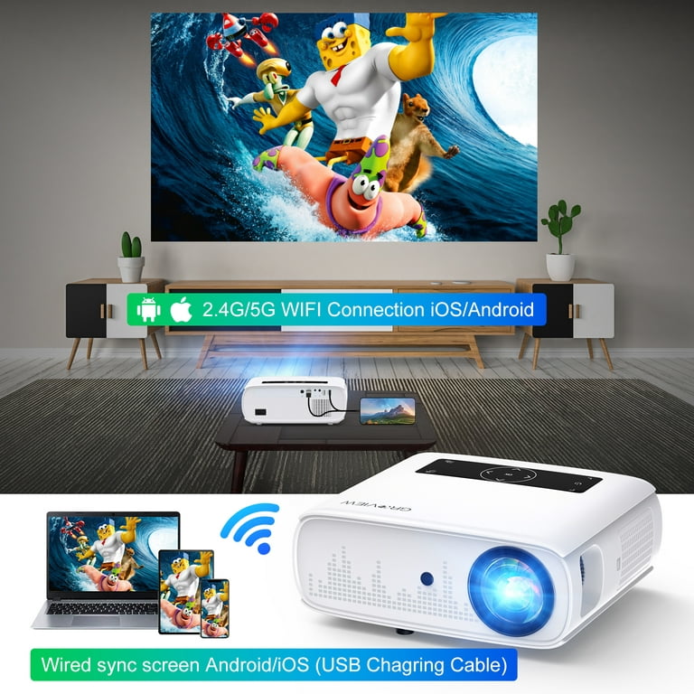 GROVIEW Projector, 15000lux 490ANSI Native 1080P WiFi Bluetooth Projector,  300'' Video Projector, Supports 4K & Zoom, 5G Sync, Compatible with HDMI
