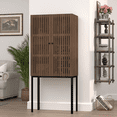 thumbnail image 2 of Wine Bar Cabinet with Tall Legs, Liquor Cabinet with Removable Wine Racks, Brown Pantry Storage Cabinet for Dining Room, Living Room, Kitchen, 2 of 7