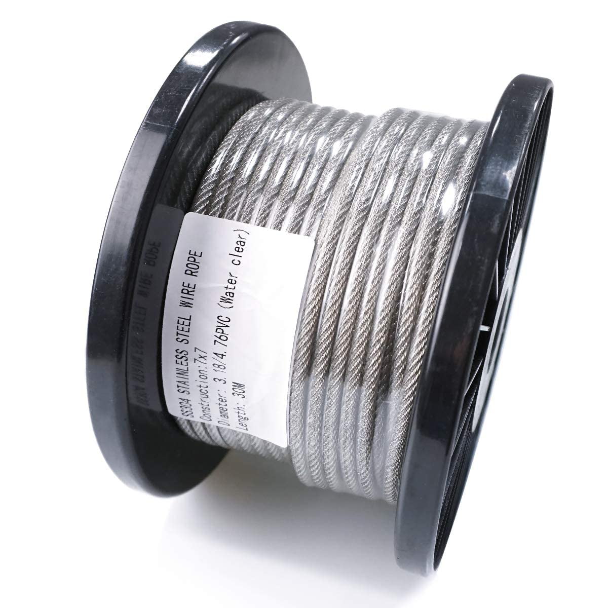 5mm PVC Coated Wire Rope， 100ft 3/16 Stainless Steel Aircraft Cable Wire  Rope with M6 Stainless Steel Wire Tensioner Kit for Cable Railing Kit 
